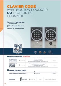 CLAVIER CODE AVEC BOUTON POUSSOIR OU LECTEUR DE PROXIMITE MAINS LIBRES