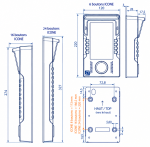 Les dimensions de l'interphone vidéo Intratone ICONE